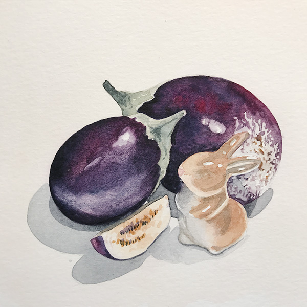 Week 11: Bunny and Egg(plant) Watercolor Painting – Cry The Bird display picture 1